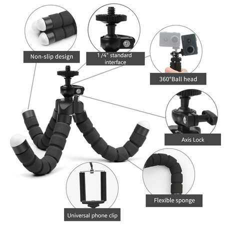 Uchwyt na telefon - elastyczny statyw TRIPOD - Czarny