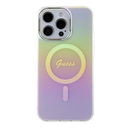 Original Handyhülle APPLE IPHONE 15 PRO MAX Guess Hardcase IML Iridescent MagSafe (GUHMP15XHITSP) rosa