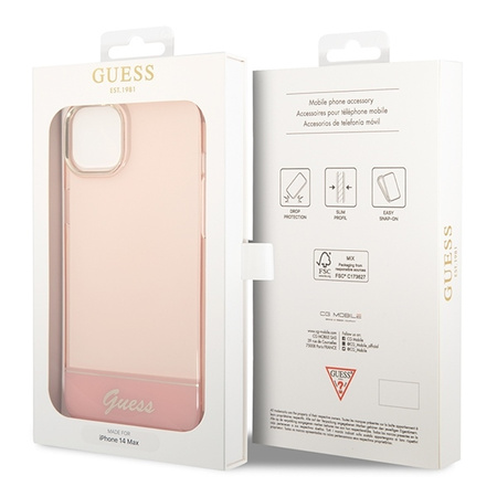 Original Case IPHONE 14 Guess Hardcase Translucent pink