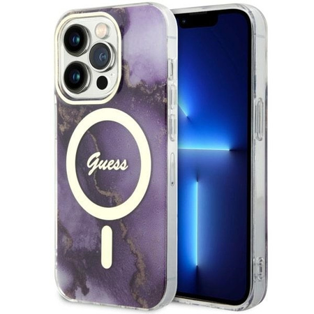 Guess GUHMP14LHTMRSU iPhone 14 Pro 6.1" purple/purple hardcase Golden Marble MagSafe