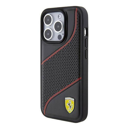 Original Case APPLE IPHONE 15 PRO Ferrari Hardcase Perforated Waves Metal Logo (FEHCP15LPWAK) black