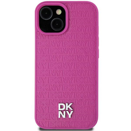 DKNY DKHMP15SPSHRPSP iPhone 15 / 14 / 13 6.1" różowy/pink hardcase Leather Pattern Metal Logo MagSafe