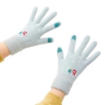 Women's winter telephone gloves with a snowman and a Christmas tree - green