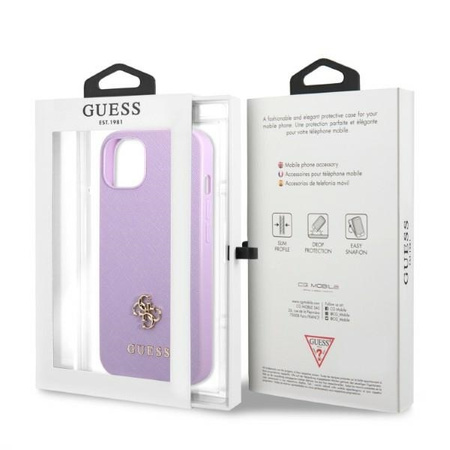 Original Handyhülle IPHONE 13 MINI Guess Hardcase Saffiano 4G Small Metal Logo violett