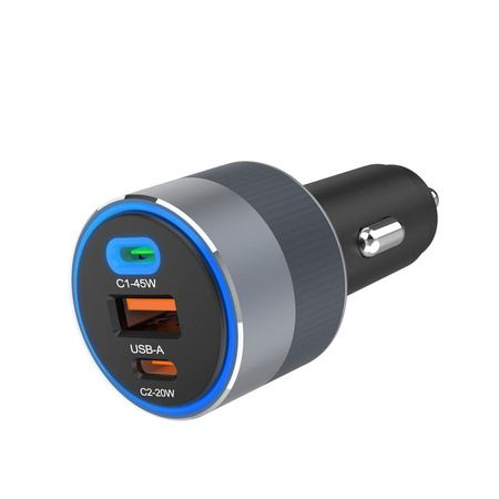 FORCELL F-ENERGY Alu - ładowarka samochodowa 65W PD+QC4.0+SAM SFC 2.0, 2xUSB C+USB A