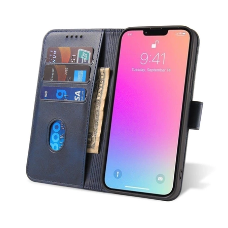 Magnet Case elegante Hülle mit Überschlag und Standfunktion für iPhone 14 Max blau