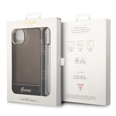 Original Case IPHONE 14 Guess Hardcase Translucent Pearl Strap black