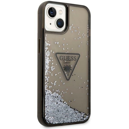 Oryginalne Etui IPHONE 14 PLUS Guess Hardcase Liquid Glitter Palm Collection transparentne czarne