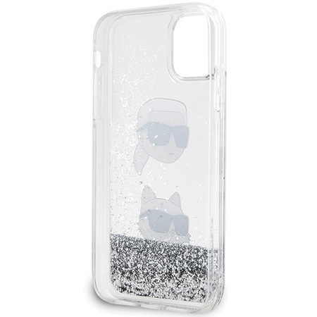 Original Handyhülle IPHONE 11 / XR Karl Lagerfeld Hardcase Liquid Glitter Karl & Choupette Heads (KLHCN61LDHKCNS) silber