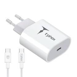 ŁAD SIEC T-PHOX ISPEED 20W + KABEL USB-C/USB-C WHITE