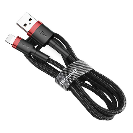 Nylonowy kabel przewód USB lightning Iphone 1.5A 2M czerwony+czarny Baseus CALKLF-C19