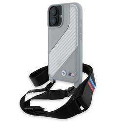 Original Handyhülle IPHONE 16 BMW Hardcase M Edition Carbon Stripe & Strap (BMHCP16S23PSCCG) grau