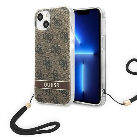 Original Case IPHONE 14 Guess Hardcase 4G Print Strap (GUOHCP14SH4STW) brown