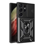 Hybrid Armor Camshield case for Samsung Galaxy S23 Ultra Armored cover with camera cover black