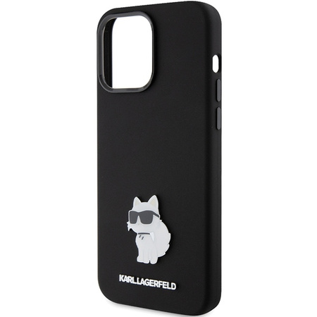 Karl Lagerfeld Silicone Choupette Metal Pin case for iPhone 15 Pro Max - black