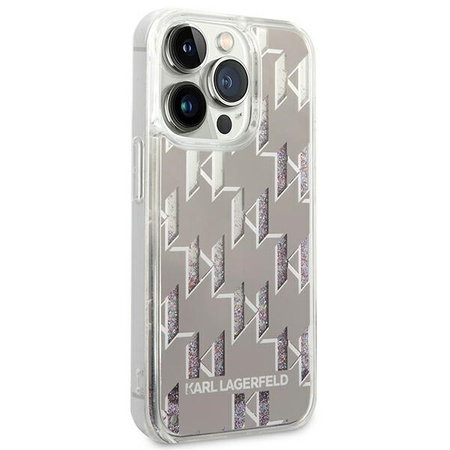 Original Case IPHONE 14 PRO Karl Lagerfeld Hardcase Liquid Glitter Monogram (KLHCP14LLMNMS) silver