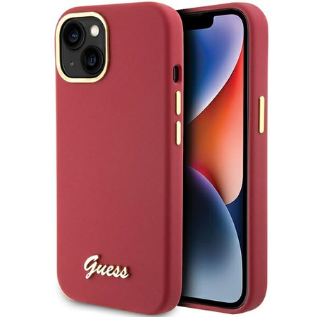 Guess Silicone Script Metal Logo &amp; Frame case for iPhone 15 - red