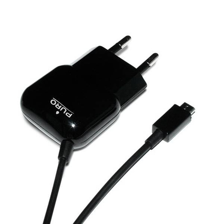 PURO Mini Travel Charger - Przenośna ładowarka sieciowa z kablem Micro USB (czarny)