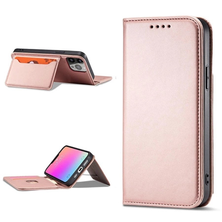 Magnet Card Case etui iPhone 14 Pro pokrowiec z klapką portfel podstawka różowe