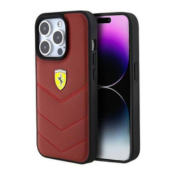 Original Handyhülle APPLE IPHONE 15 PRO Ferrari Hardcase Leather Stitched Lines (FEHCP15LRDUR) rot