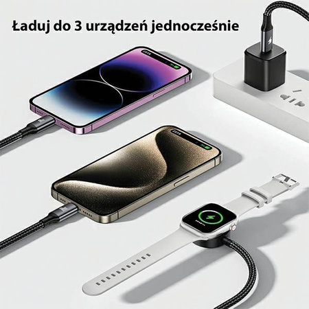 AWEI kabel W23 3w1 usb-c/lightning/watch 100W/10W/2.5W czarny/black