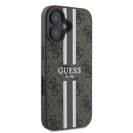 GUESS futerał do IPHONE 16 Plus kompatybilny z MagSafe GUHMP16MP4RPSW (4G Pronted Stripes) brązowy