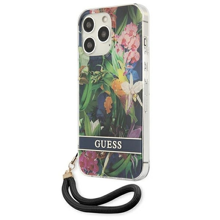 Case IPHONE 13 PRO MAX Guess Hardcase Flower Strap (GUHCP13XHFLSB) blue