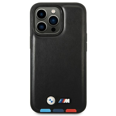 Original Case IPHONE 14 PRO BMW Leather Stamp Tricolor MagSafe (BMHMP14L22PTDK) black