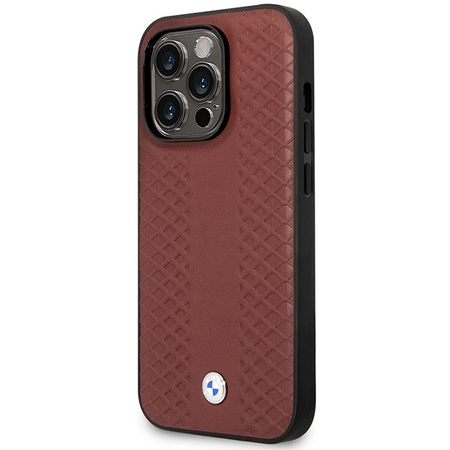 Original Handyhülle IPHONE 14 PRO BMW Leather Diamond Pattern MagSafe (BMHMP14L22RFGR) burgund