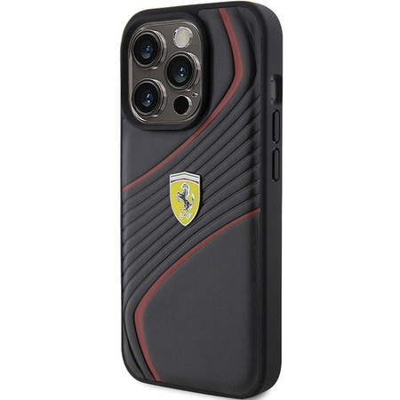 Ferrari Twist Metal Logo Hülle für iPhone 15 Pro – Schwarz