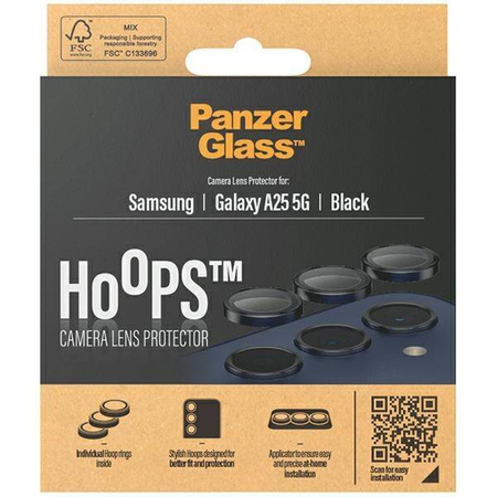 Szkło Hartowane 5D SAMSUNG GALAXY A25 5G PanzerGlass Hoops Camera Lens Protector Hoop Optic Rings czarne