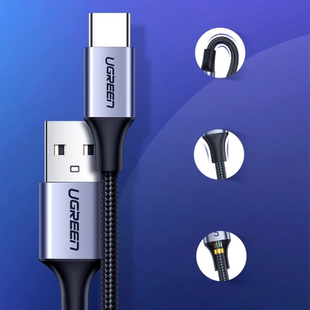 Ugreen kabel przewód USB - USB Typ C Quick Charge 3.0 3A 2m szary (60128)