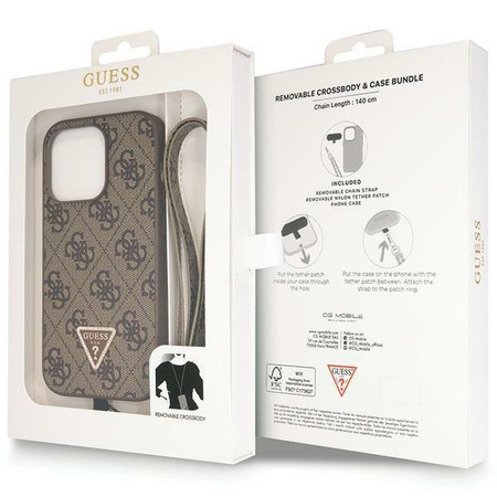 Original Handyhülle APPLE IPHONE 15 PRO Guess Hardcase Crossbody 4G Metal Logo (GUHCP15LP4TDSCPW) braun