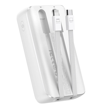 Joyroom JR-PBC07 20000mAh 30W mini power bank with USB-C and Lightning cables - white