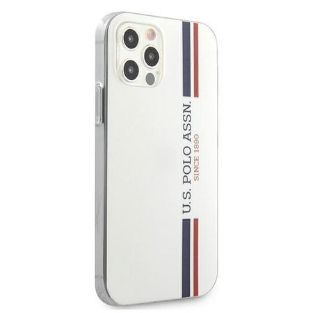 US Polo Assn Shiny Tricolor Stripes - Etui iPhone 12 Pro Max (biały)