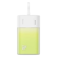 Baseus Popsicle 5200mAh 20W Powerbank with Built-in Lightning Cable (+ White Baseus Simple USB-C - USB-C 60W/20V/3A/30cm Cable) - White-Green