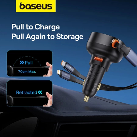 Baseus Enjoyment USB-A car charger with USB-C / Lightning 60W cable - black