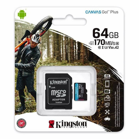 Karta pamięci MicroSD SDXC 64GB CL10 + Adapter Kingston Canvas Go Plus