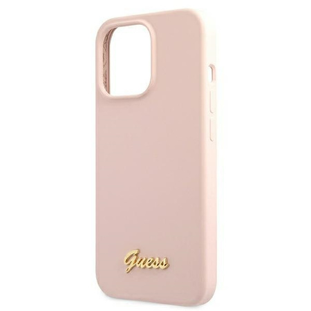 Guess GUHMP13LLSLMGLP iPhone 13 Pro / 13 6.1 &quot;light pink / light pink hardcase Silicone Script Gold Logo Magsafe