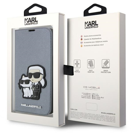 Karl Lagerfeld KLBKP14LSANKCPG iPhone 14 Pro 6.1" bookcase srebrny/silver Saffiano Karl & Choupette