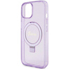 Guess Ring Stand Script Glitter MagSafe Hülle für iPhone 15 Plus / 14 Plus – Lila