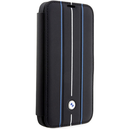 Original Case IPHONE 14 PRO BMW Bookcase Leather Stamp Blue Lines (BMBKP14L22RVSK) black