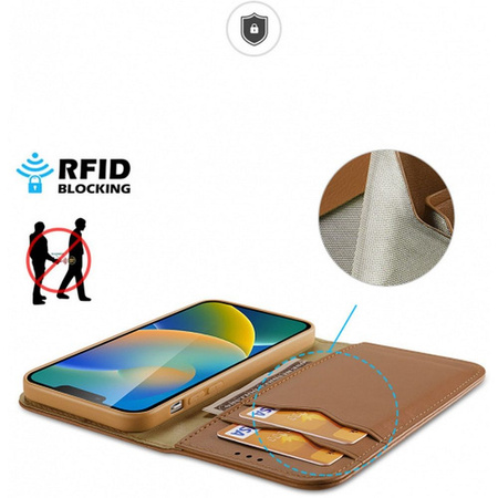 Dux Ducis Hivo iPhone 15 Plus Brieftaschenetui mit RFID-Blockierung – Braun