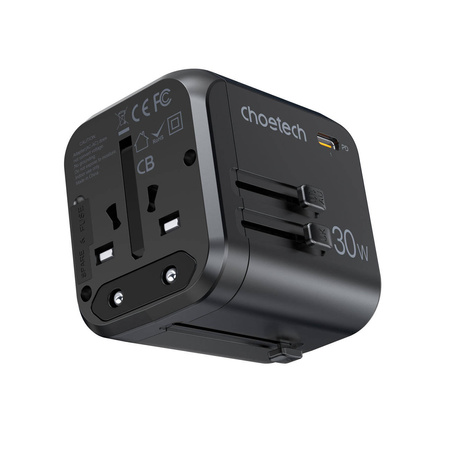 Choetech Fast Universal GaN USB Reiseladegerät Typ C / 3 x USB-A 30W Power Delivery Schwarz (PD5008-BK)