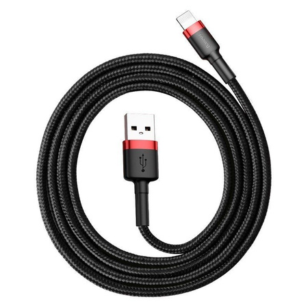 Nylonowy kabel przewód USB lightning Iphone 1.5A 2M czerwony+czarny Baseus CALKLF-C19