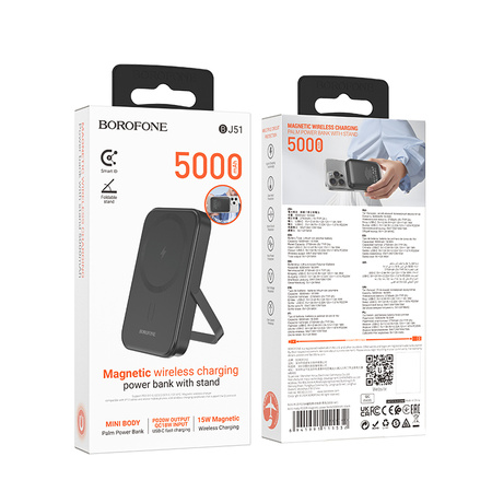 Borofone Power Bank 5000mAh BJ51 Kody - Typ C - PD 20W magnetyczny z ładowaniem indukcyjnym czarny