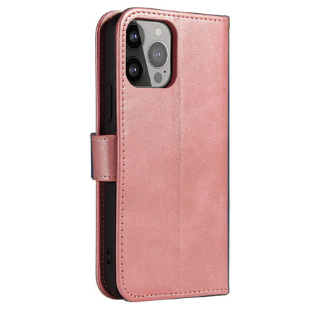 Magnet Case elegancki futerał etui pokrowiec z klapką i funkcją podstawki iPhone 14 Pro różowy