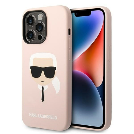 Oryginalne Etui IPHONE 14 PRO Karl Lagerfeld Hardcase Silicone Karl`s Head MagSafe (KLHMP14LSLKHLP) różowe