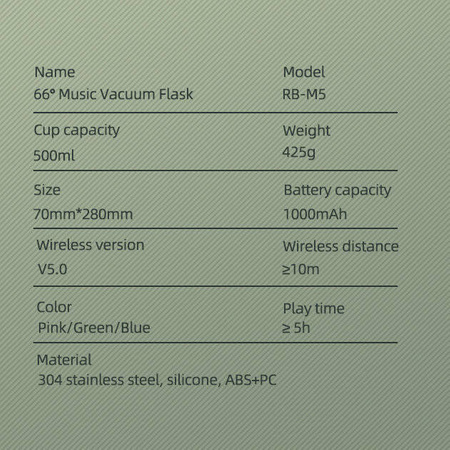 Remax bezprzewodowy głośnik bluetooth 5.0 z termosem kubkiem termicznym 500ml niebieski (RB-M5)