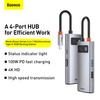 Baseus Metal Gleam 4w1 wielofunkcyjny HUB USB Typ C - USB Typ C Power Delivery 100 W / HDMI 4K 30 Hz / USB 3.2 Gen 1 / USB 2.0 (CAHUB-CY0G)